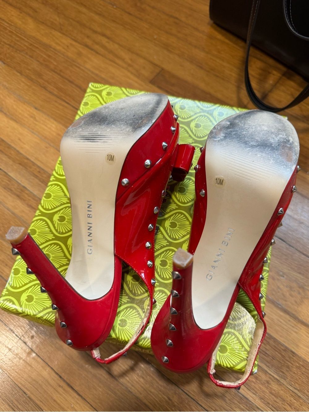 Gianni Bini Spikey629 Red Patent Studded Bow Slingback Platform Heels - Picture 8 of 9